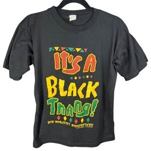 Vintage‎ Its A Black Thang Graphic T Shirt KC Sportswear Mens Size Small Black
